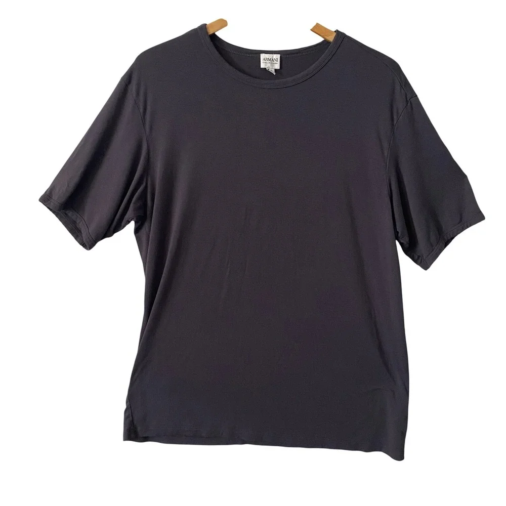 Armani Collezioni Mens XXL Bamboo Blend T-Shirt Charcoal Gray Luxury Italy